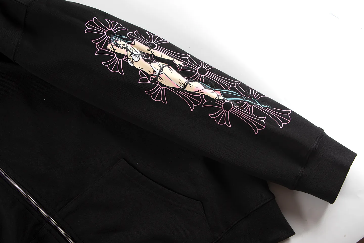P290 Chrome Hearts Chrome Hearts Sanskrit Letter Print Miami Hot Girl Pink Print Zipper Sweatshirt Size: S M L XL Color: Black